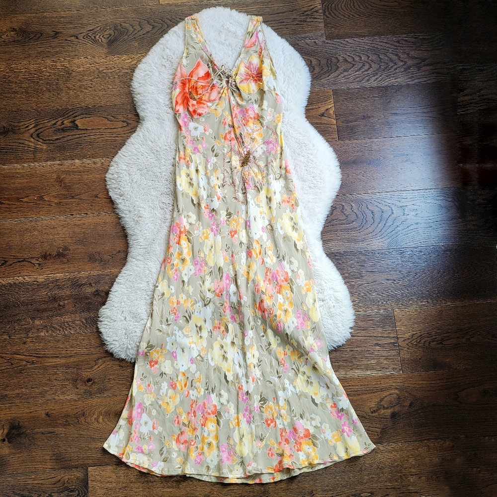 Vintage Fairy Floral Beaded Sequence Slip Dress